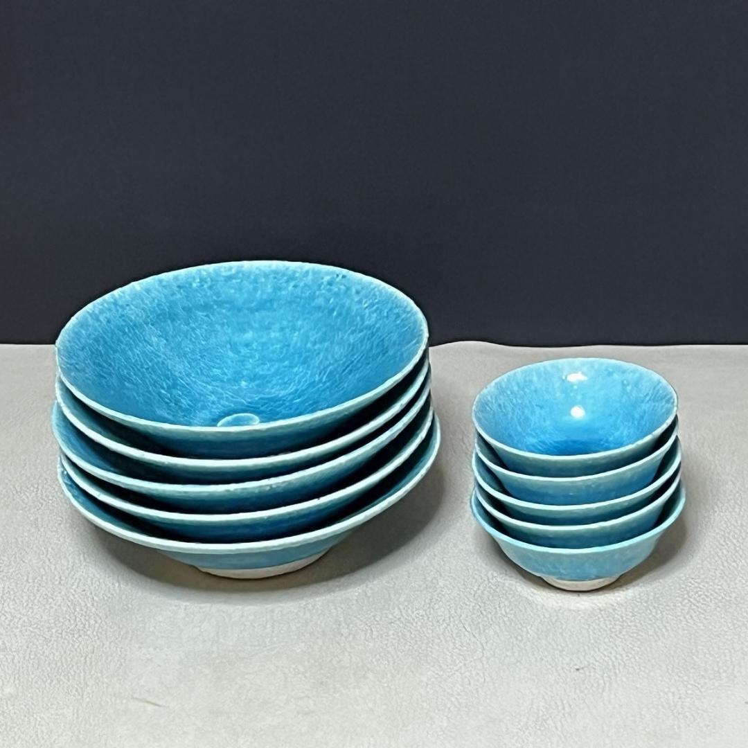 荒木義隆 トルコ青 向付五客 小鉢五客 共箱 トルコブルー 懐石道具