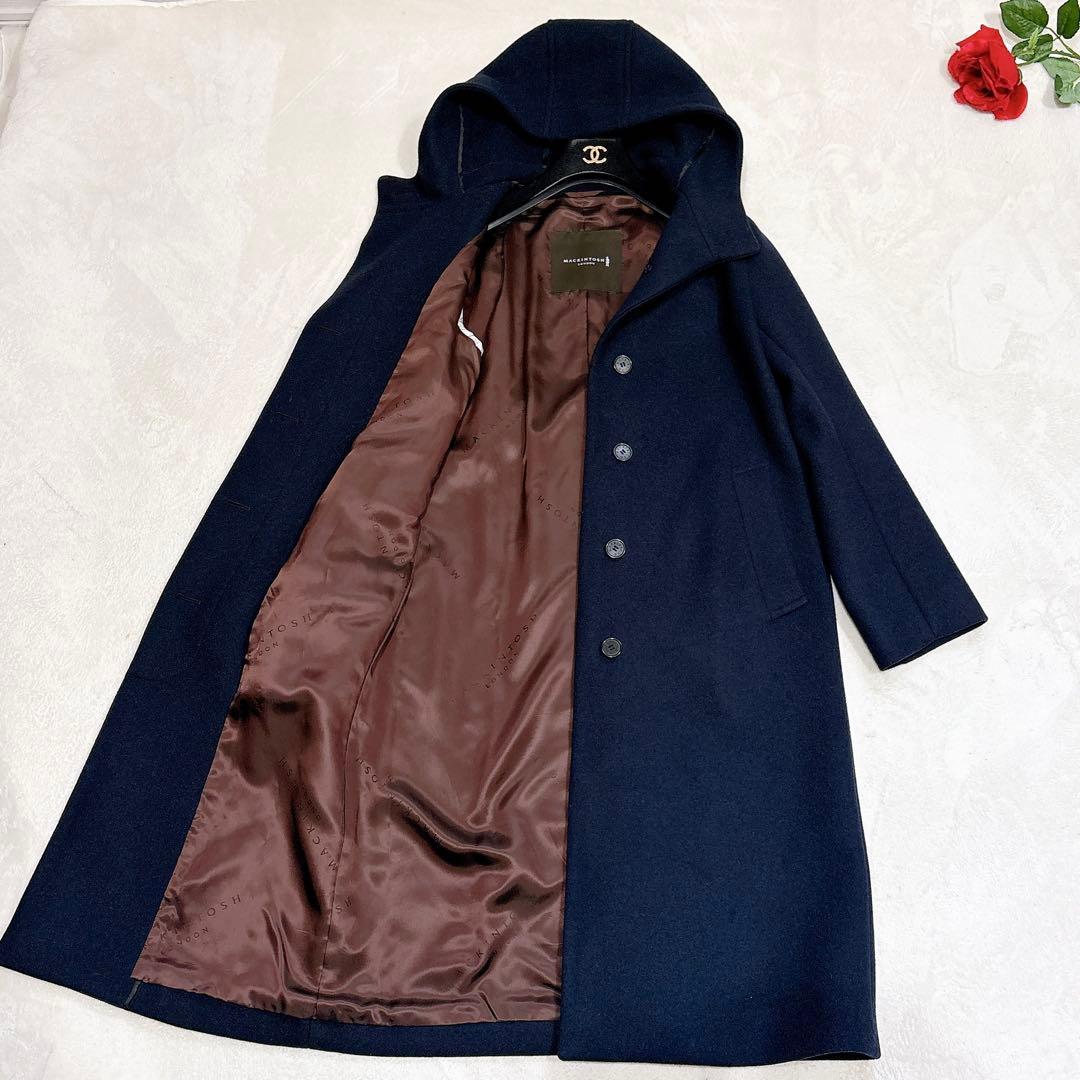 未使用✨　マッキントッシュ　ロンドン　フーデットコート　ロング　ウール　ネイビー