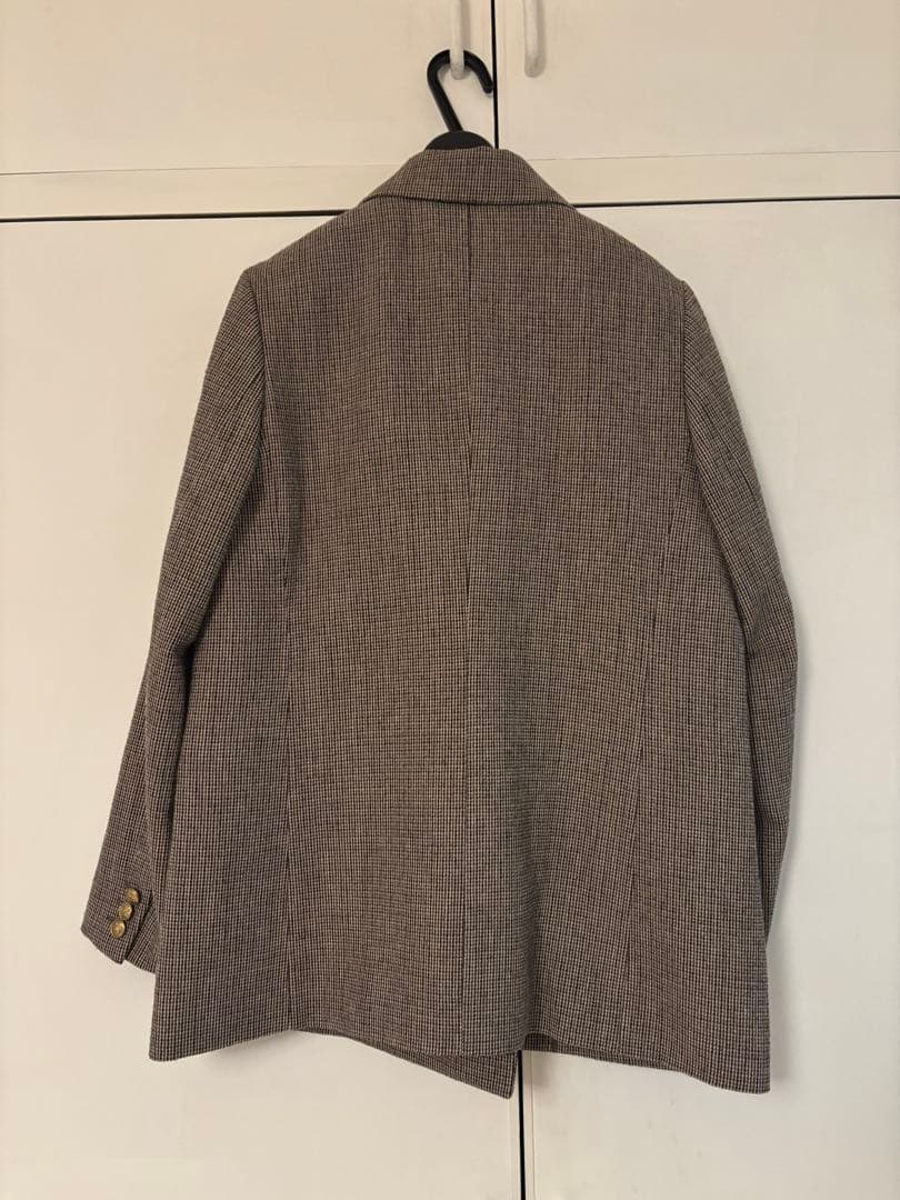 即完売　2025AW ミラオーウェン　チェック金釦ダブルブレストロングブレザー