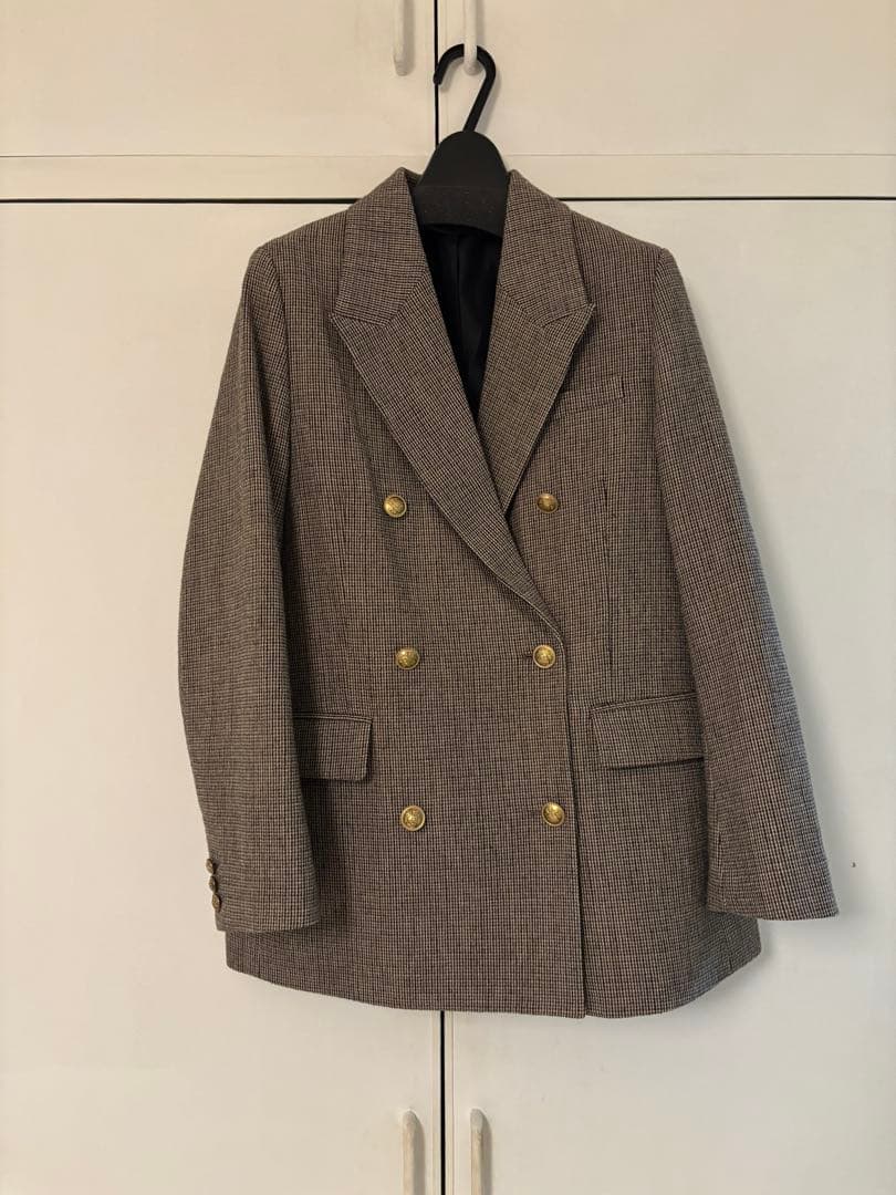 即完売　2025AW ミラオーウェン　チェック金釦ダブルブレストロングブレザー