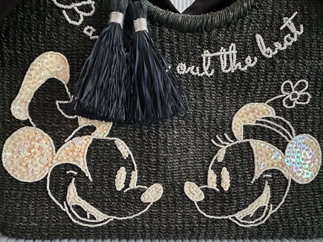 アコモデ ディズニーコラボ ミッキー&ミニーかごバッグ ブラック黒