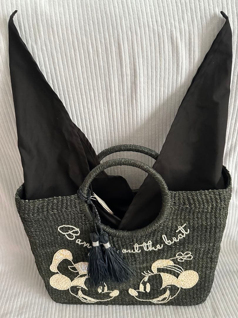 アコモデ ディズニーコラボ ミッキー&ミニーかごバッグ ブラック黒