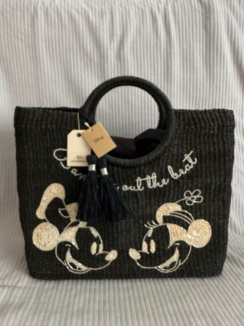 アコモデ ディズニーコラボ ミッキー&ミニーかごバッグ ブラック黒