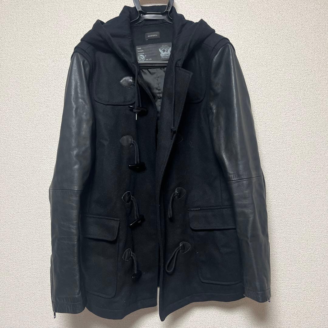 ディーゼル　レザーダッフルコート　黒