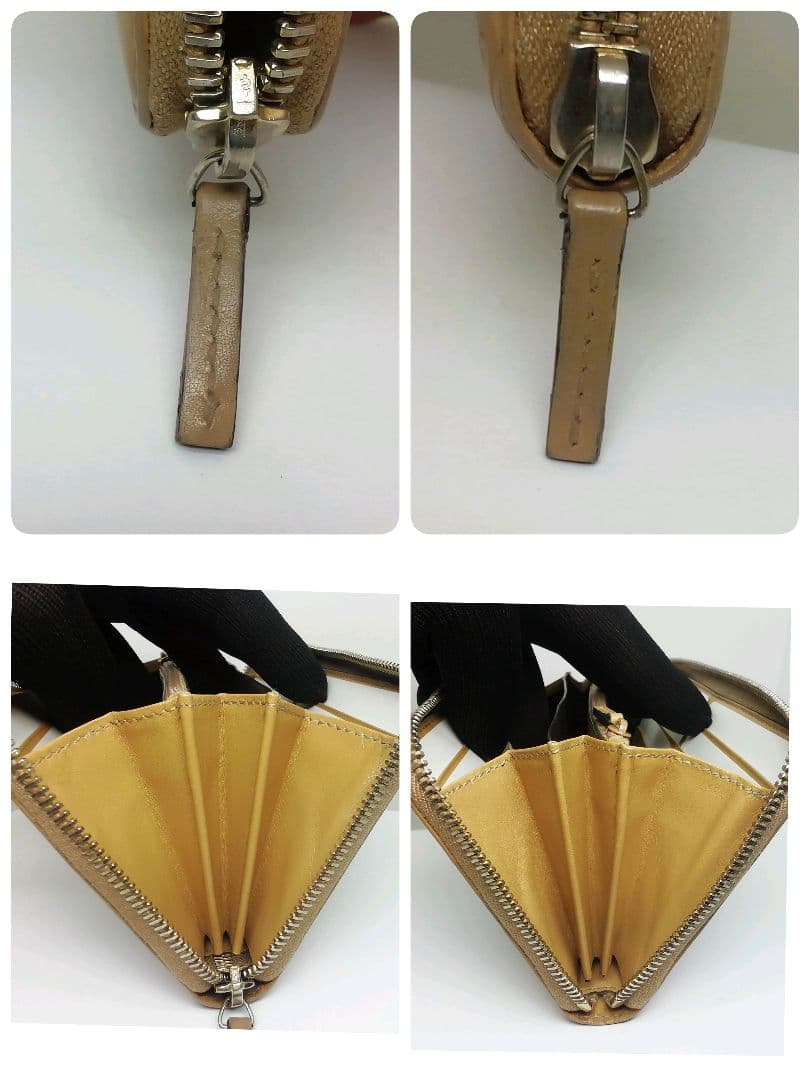 GUCCIグッチ　GGシマレザー　キャメル　ラウンドファスナー　保存袋・付属品