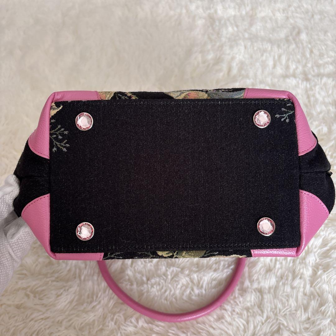 【美品】シンクビー トートバッグ ゴブラン織り 刺繍 スパンコール 花柄 レザー