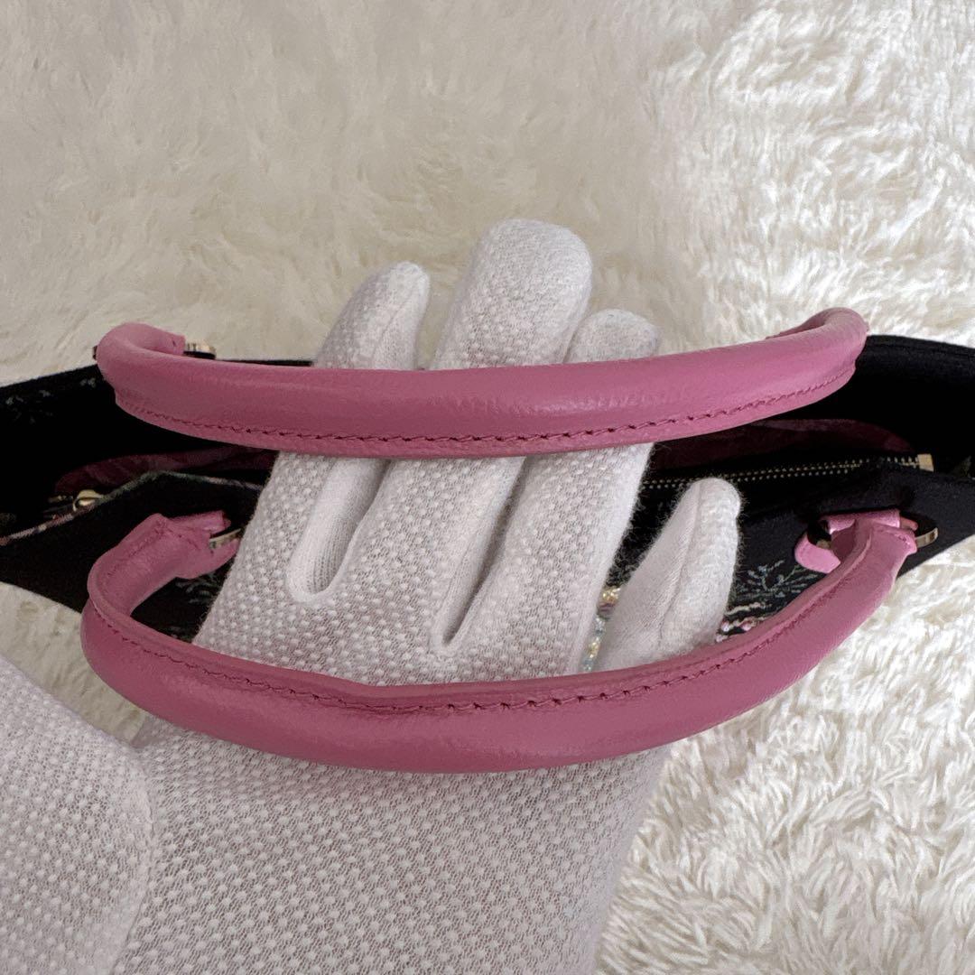 【美品】シンクビー トートバッグ ゴブラン織り 刺繍 スパンコール 花柄 レザー