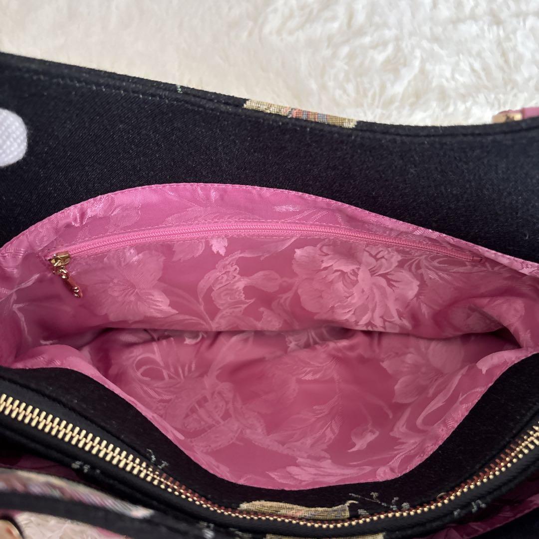 【美品】シンクビー トートバッグ ゴブラン織り 刺繍 スパンコール 花柄 レザー