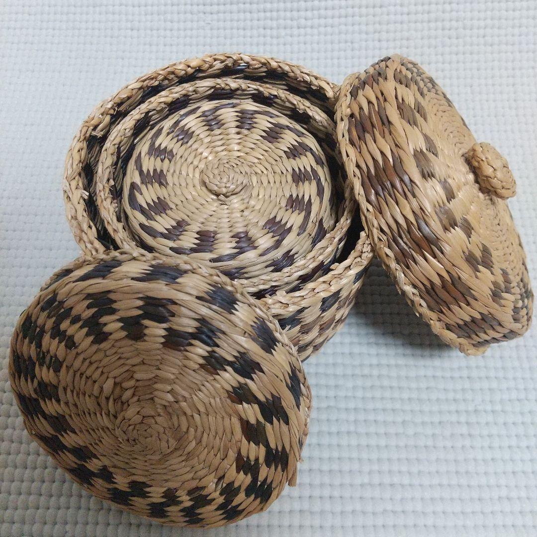 14×20cm アタ製♪持ち手付バスケット＆おまけ／自然素材 アジアン雑貨