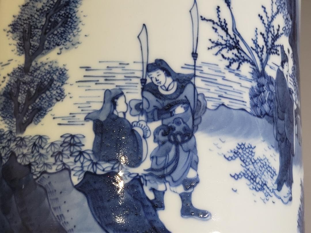 中国 青花 武人紋 紙 筆筒 時代物 古美術 DT442