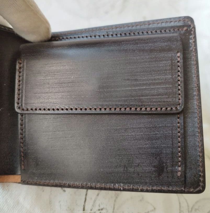 【新品未使用】塩原レザー 二つ折り財布 小銭入れ付き ブライドルレザー チョコ