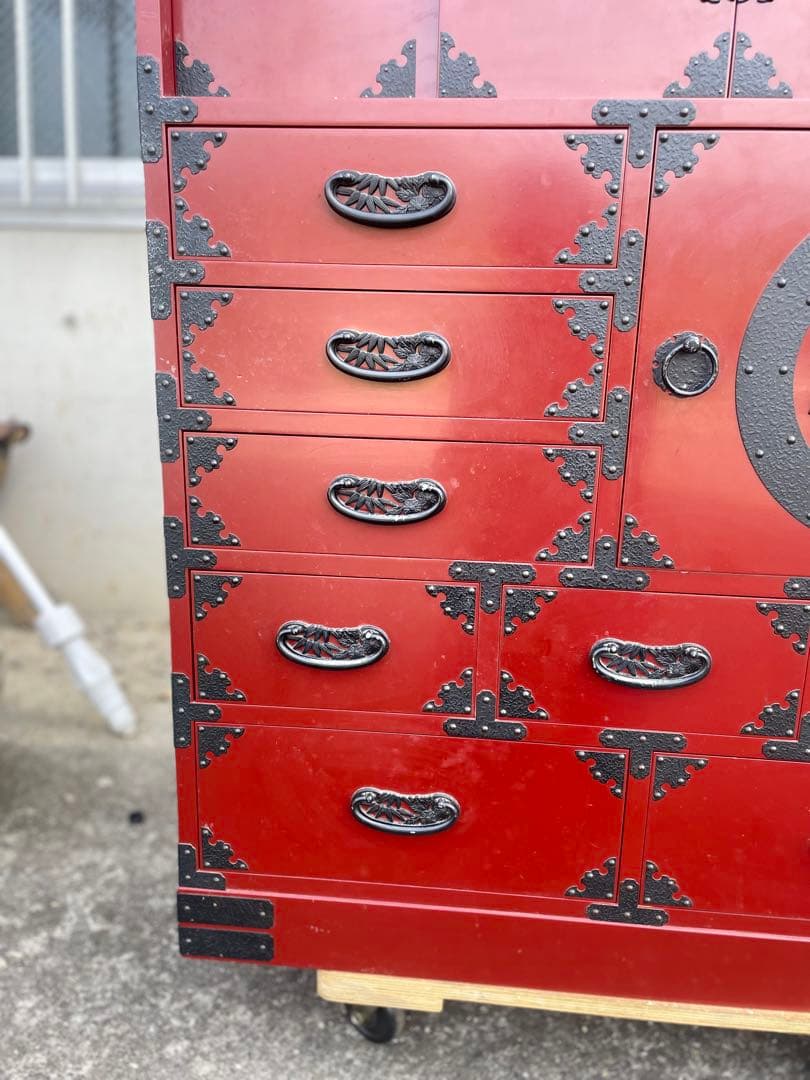 仙台箪笥　鉄金具　新象南蛮 赤漆塗り漆器　鈴善工業　和箪笥　アンティーク