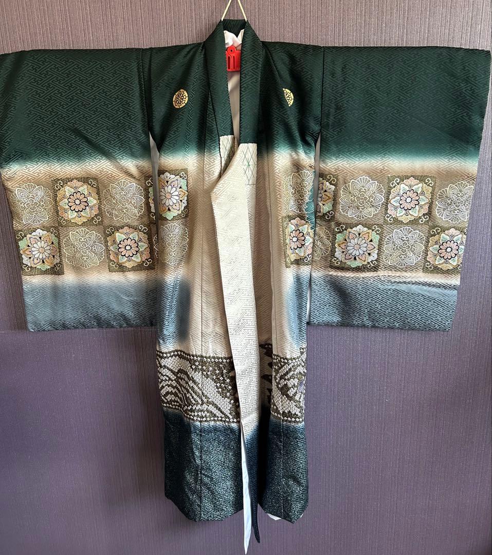 高級お宮参り着 男の子　日本製「鷹と龍」模様　産着 初着　絹