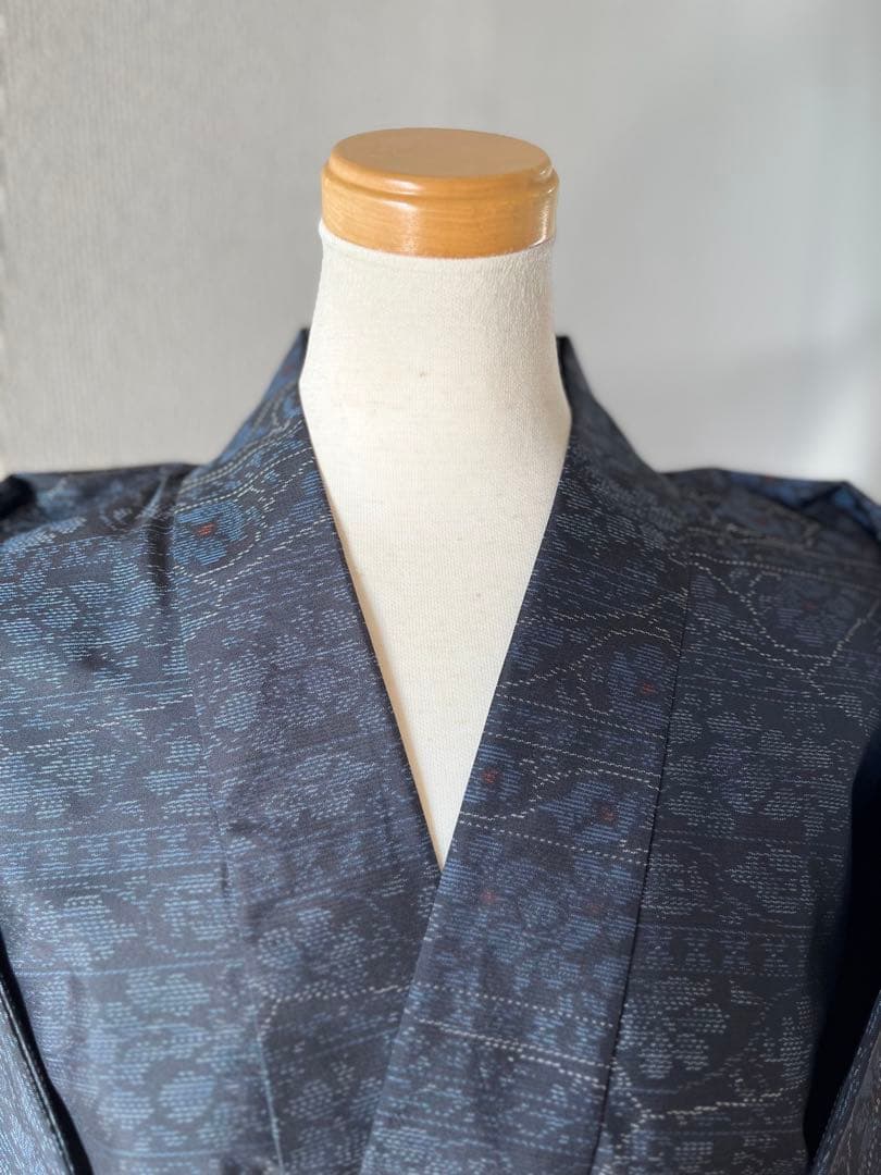 マダムy♡大島紬　作務衣　着物リメイクファッション小花模様　お洒落上衣