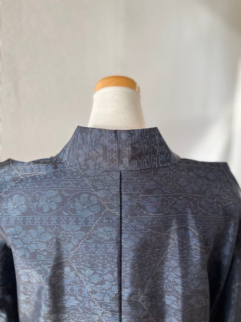 マダムy♡大島紬　作務衣　着物リメイクファッション小花模様　お洒落上衣