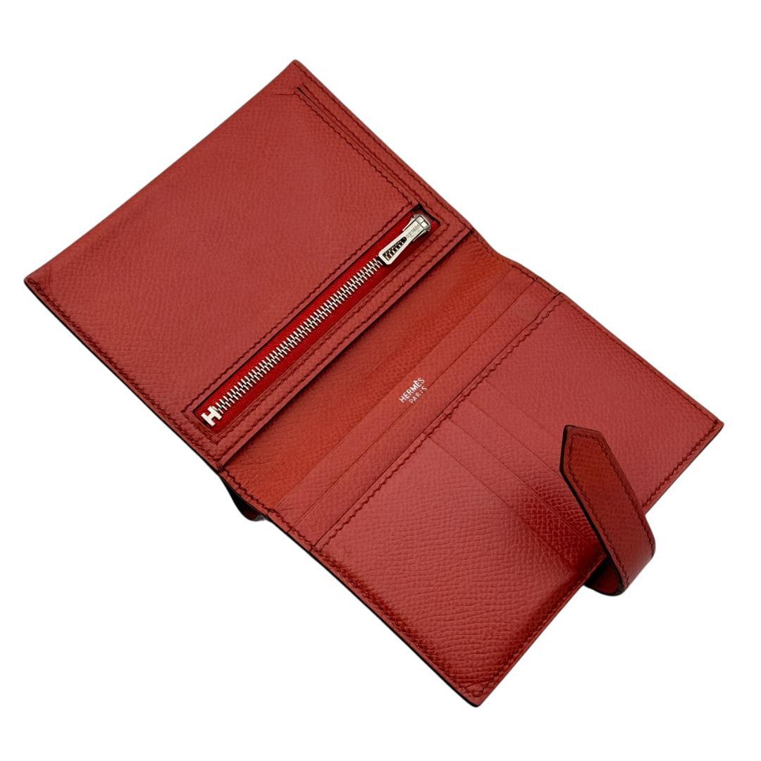【美品】エルメス ベアンコンパクト エプソン 二つ折り財布 ルージュカザック