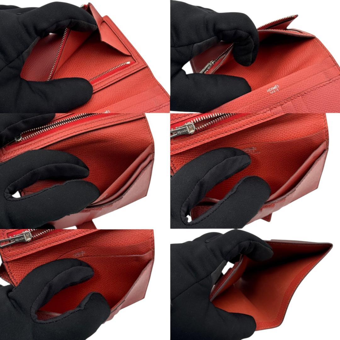 【美品】エルメス ベアンコンパクト エプソン 二つ折り財布 ルージュカザック