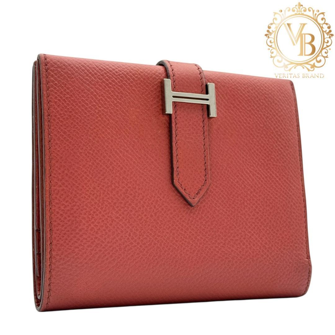 【美品】エルメス ベアンコンパクト エプソン 二つ折り財布 ルージュカザック