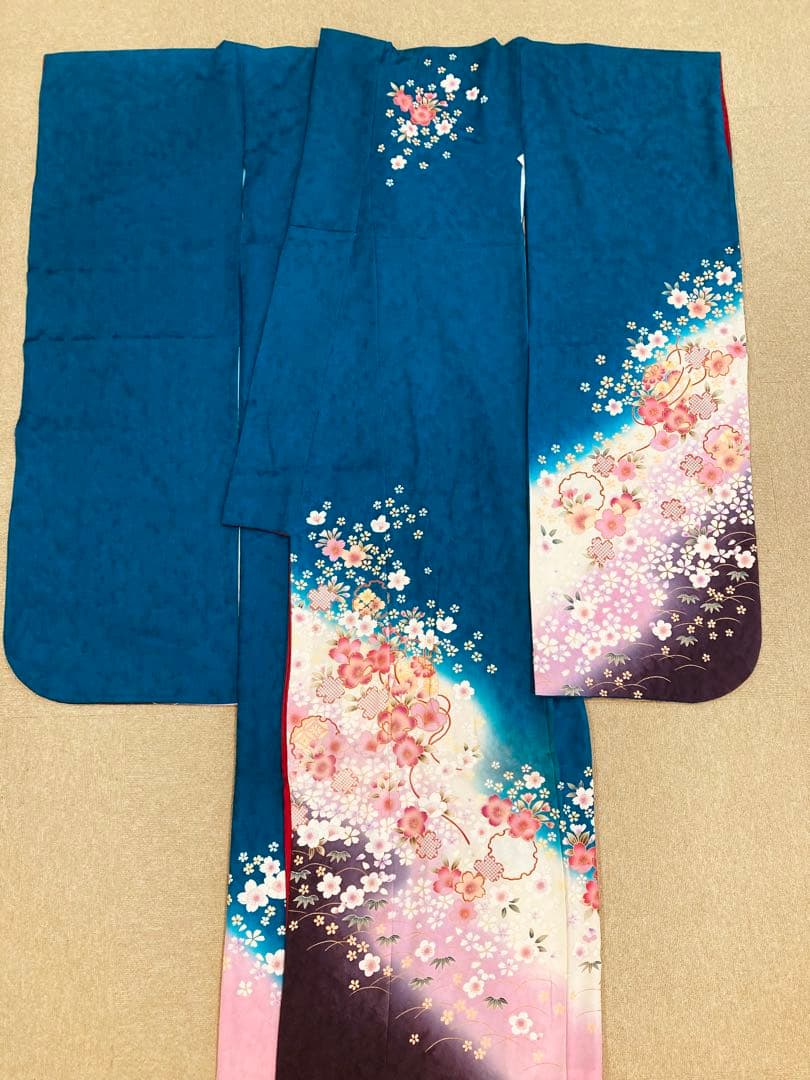 青地振袖 古典柄 振袖のみ販売 仕立て上がり振袖