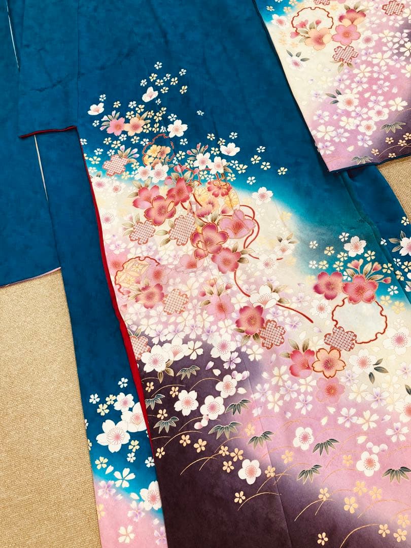青地振袖 古典柄 振袖のみ販売 仕立て上がり振袖