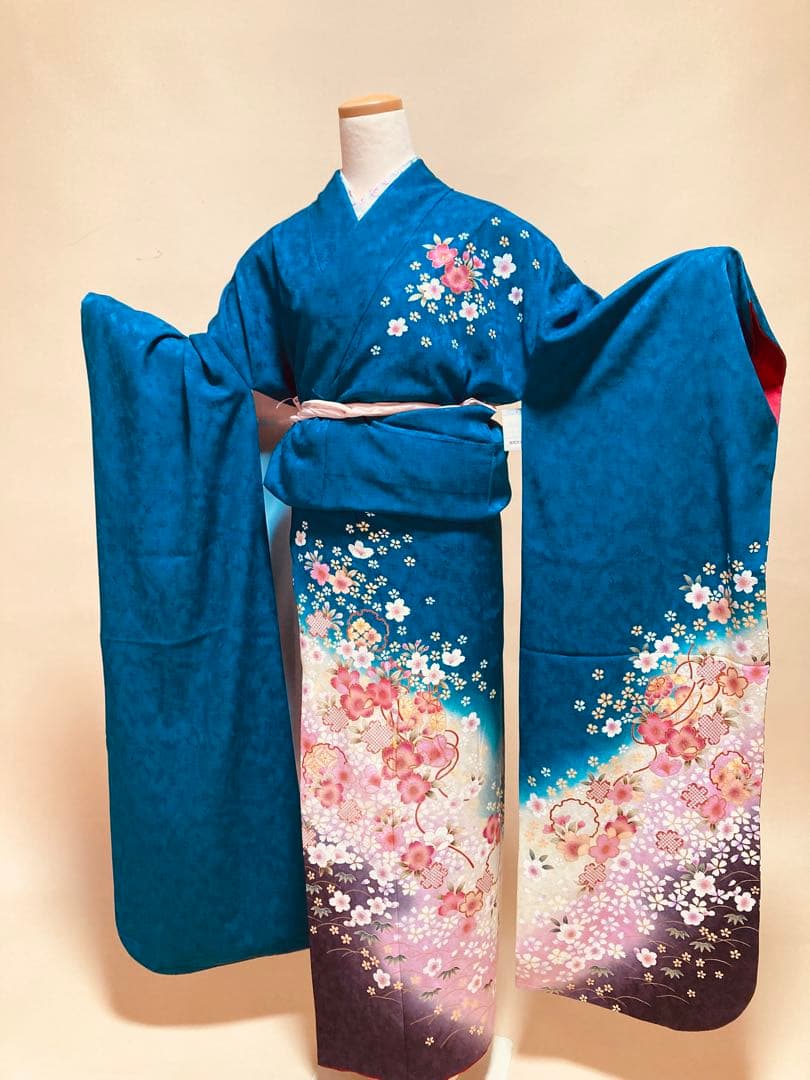 青地振袖 古典柄 振袖のみ販売 仕立て上がり振袖