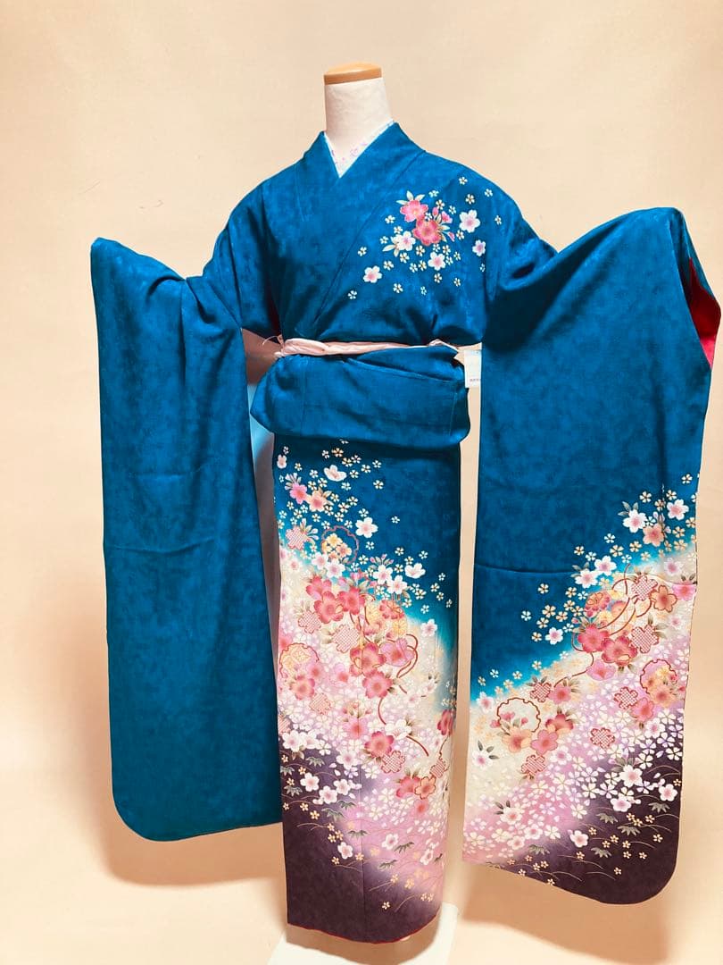 青地振袖 古典柄 振袖のみ販売 仕立て上がり振袖