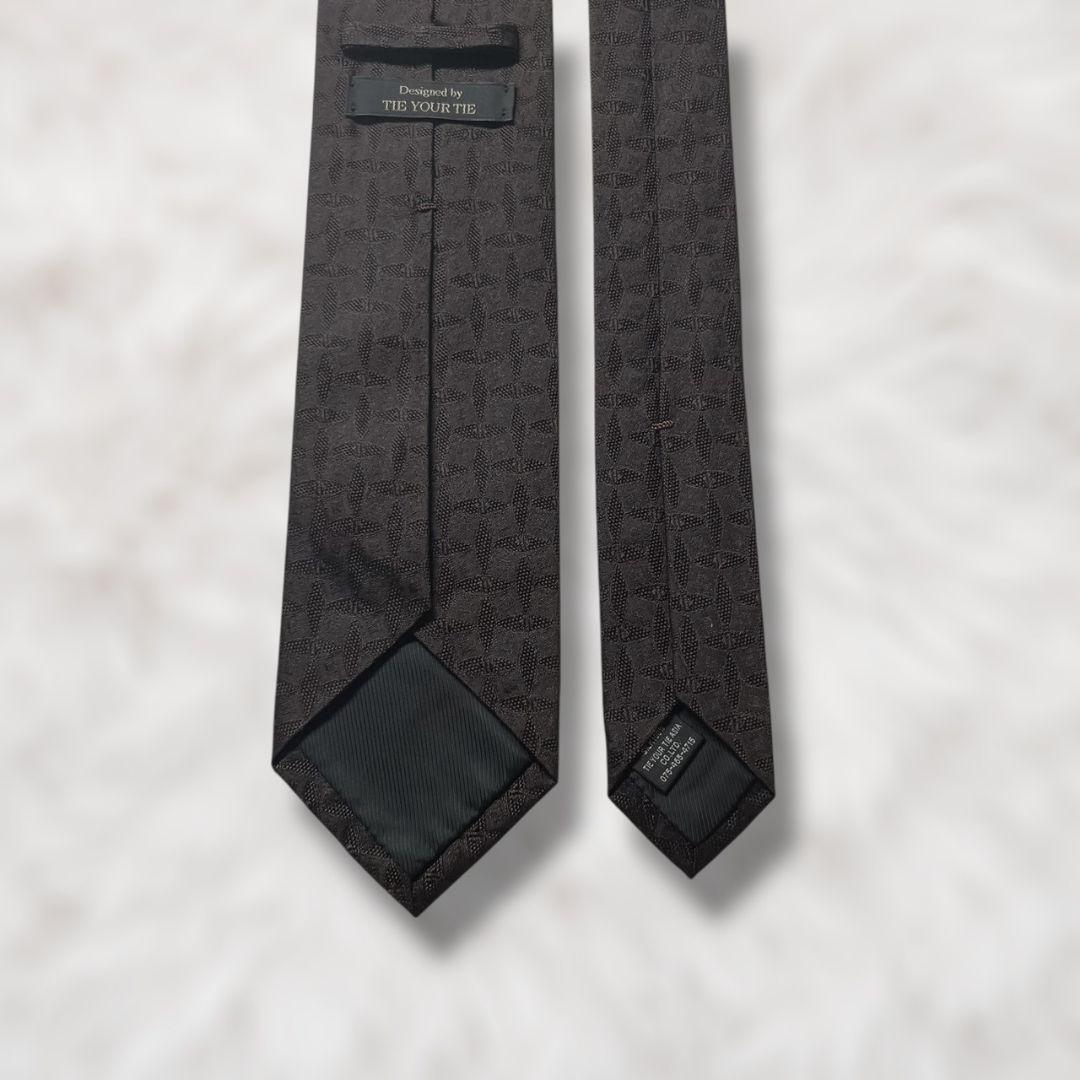 【未使用級✨】タイユアタイ 総柄 ダークブラウン モノトーン メンズ ネクタイ