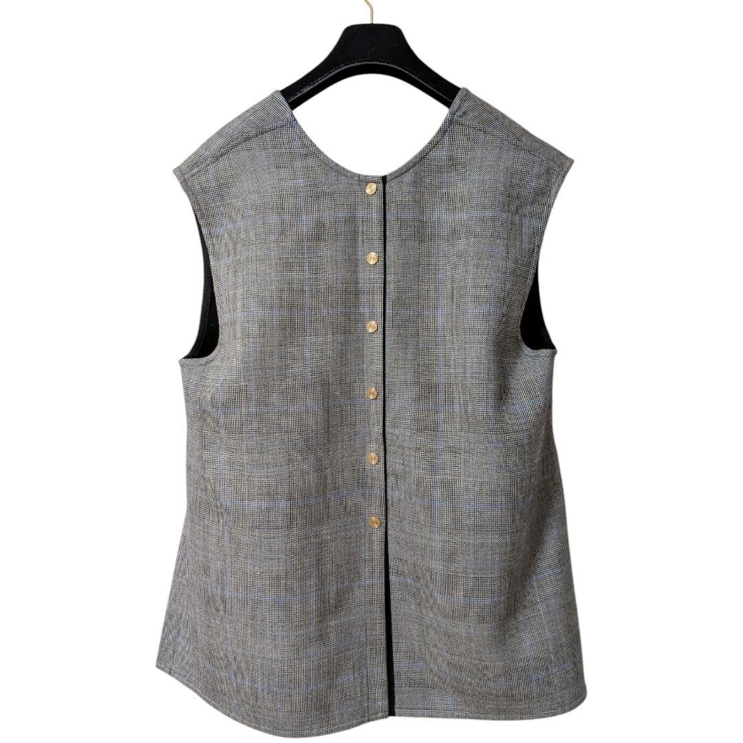 美品 トゥモローランド ウールシルクブロックトゥース 4-wayジレ S 36