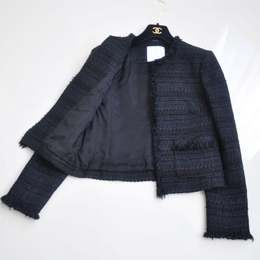 エストネーション ♡ ノーカラーツイードジャケット ネイビー