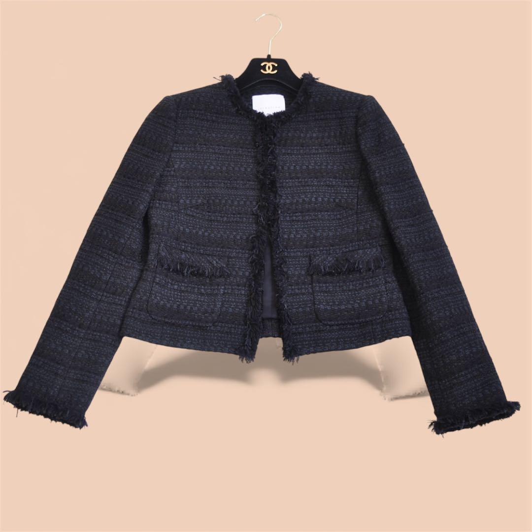 エストネーション ♡ ノーカラーツイードジャケット ネイビー