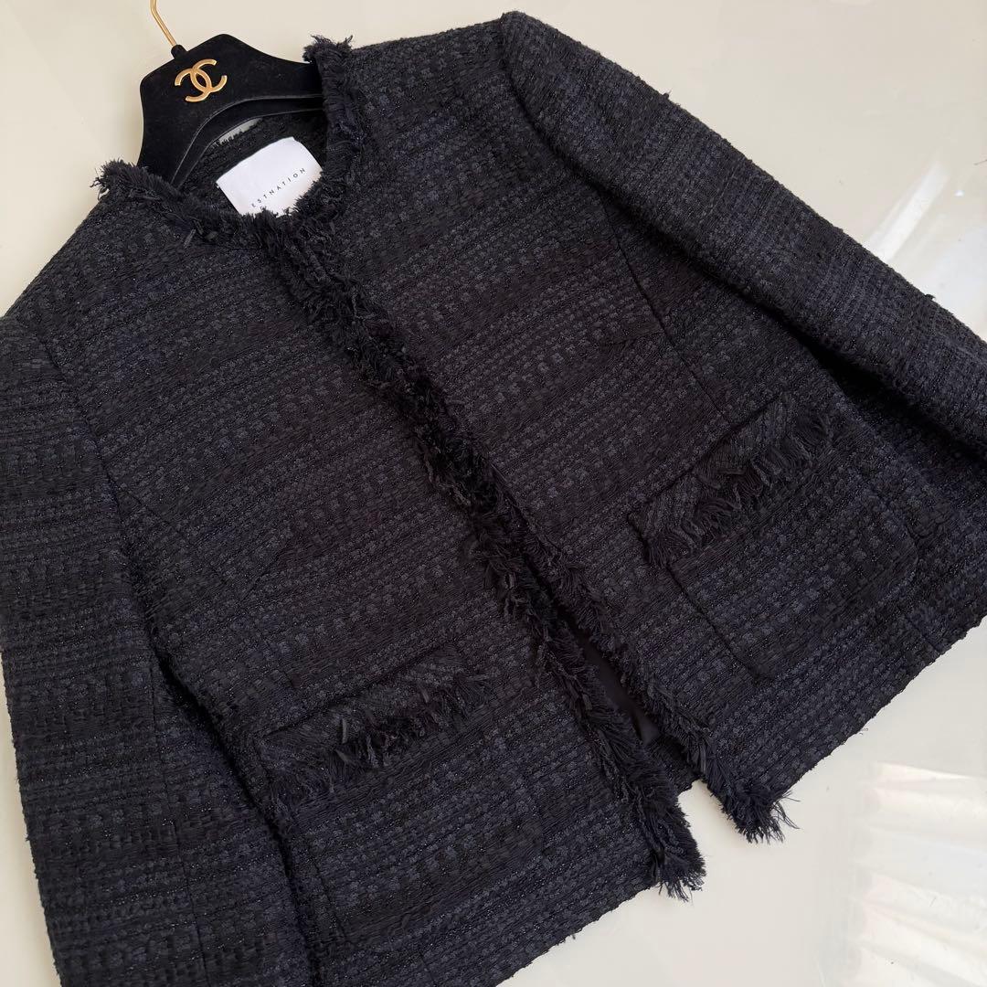 エストネーション ♡ ノーカラーツイードジャケット ネイビー