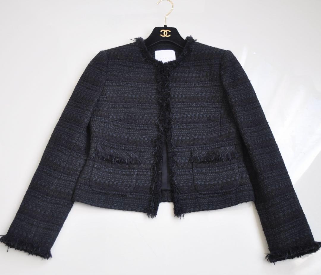 エストネーション ♡ ノーカラーツイードジャケット ネイビー