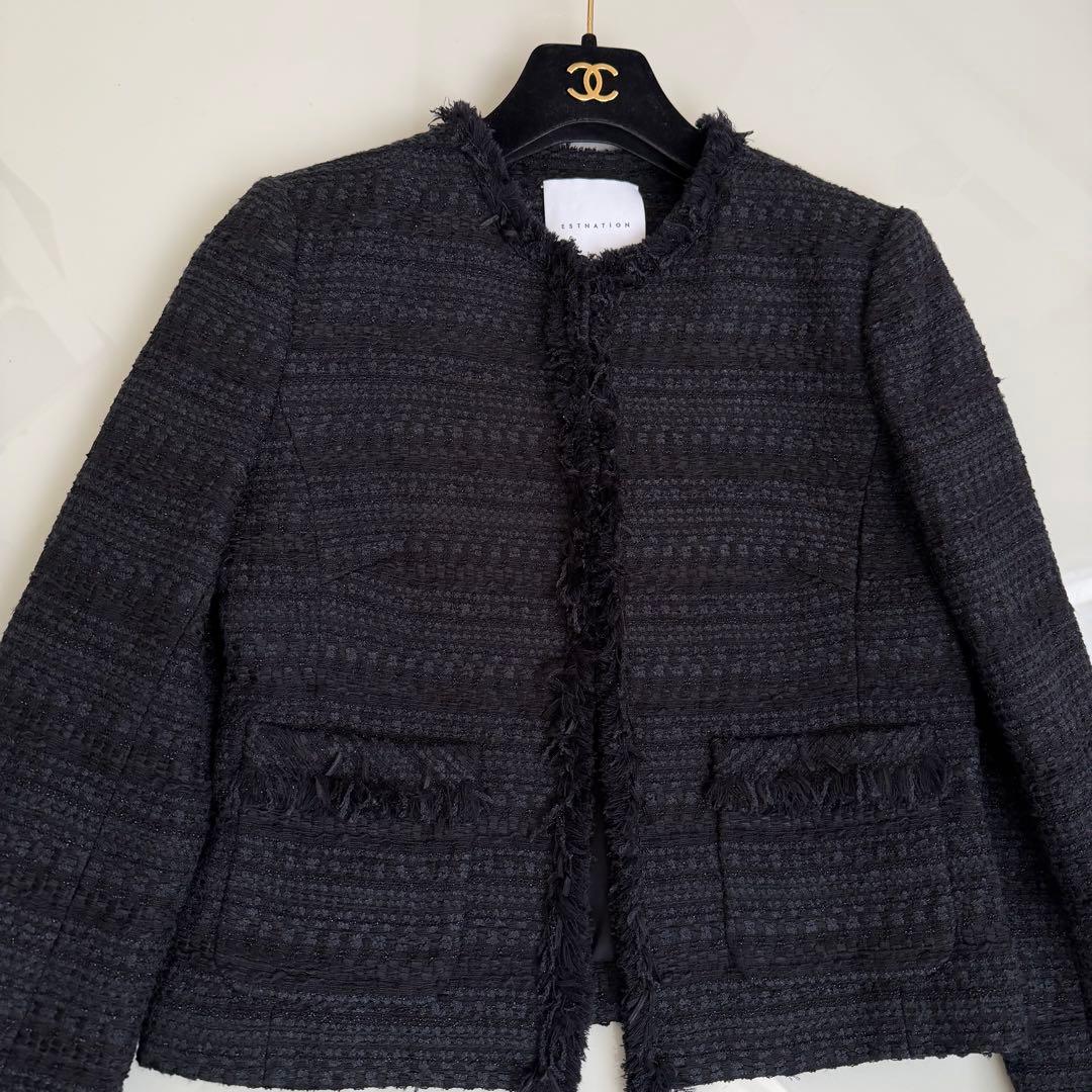 エストネーション ♡ ノーカラーツイードジャケット ネイビー