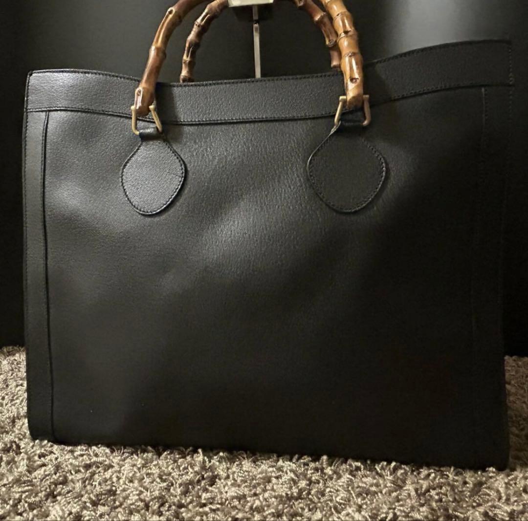 極美品グッチ GUCCI ハンドバッグ バンブー ダイアナ レザー ブラック