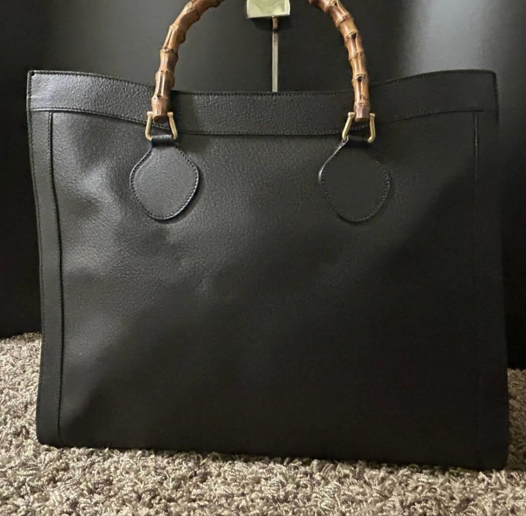 極美品グッチ GUCCI ハンドバッグ バンブー ダイアナ レザー ブラック