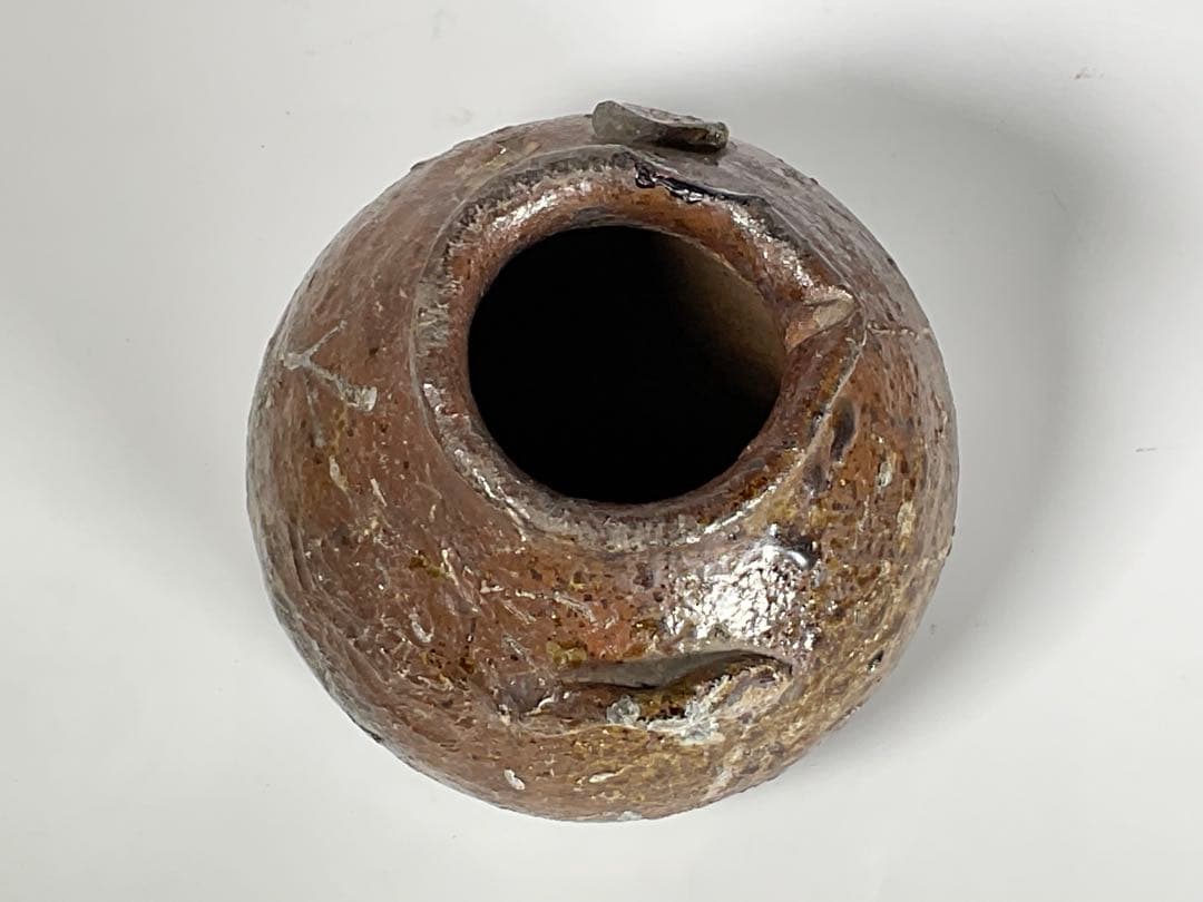 古越前　お歯黒壺　越前焼　双耳　おはぐろ壺　蹲壺　鉄漿　箱付き