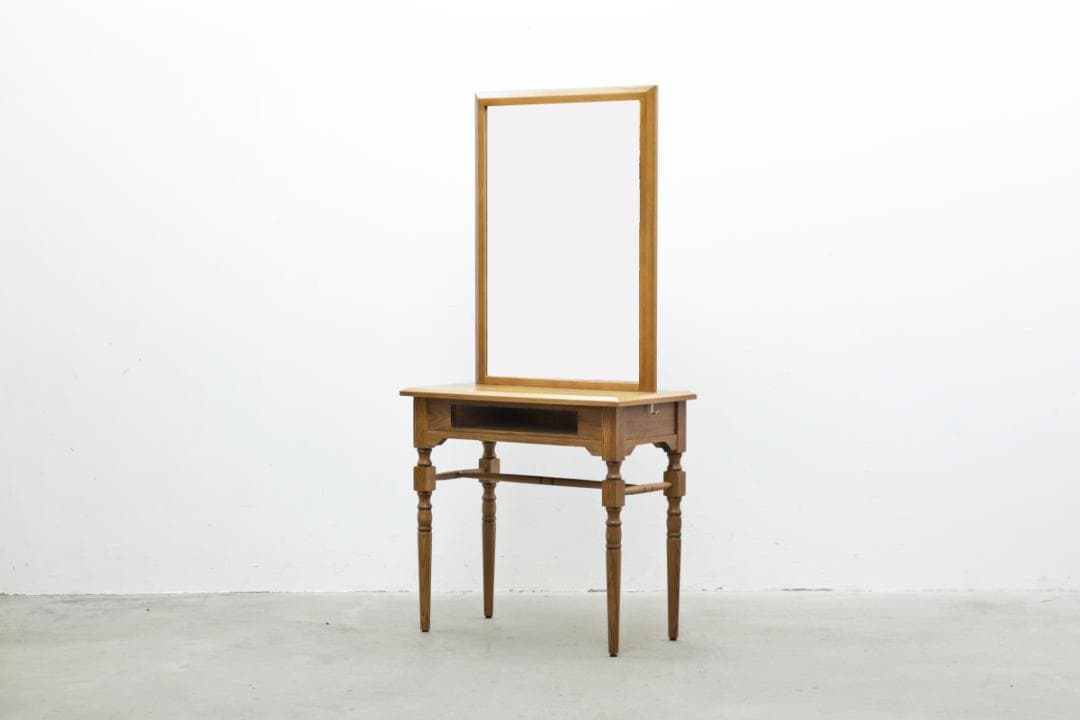 クラシカル タモ材 ドレッサー 鏡台 カット台 ミラー デスク サロン 木製