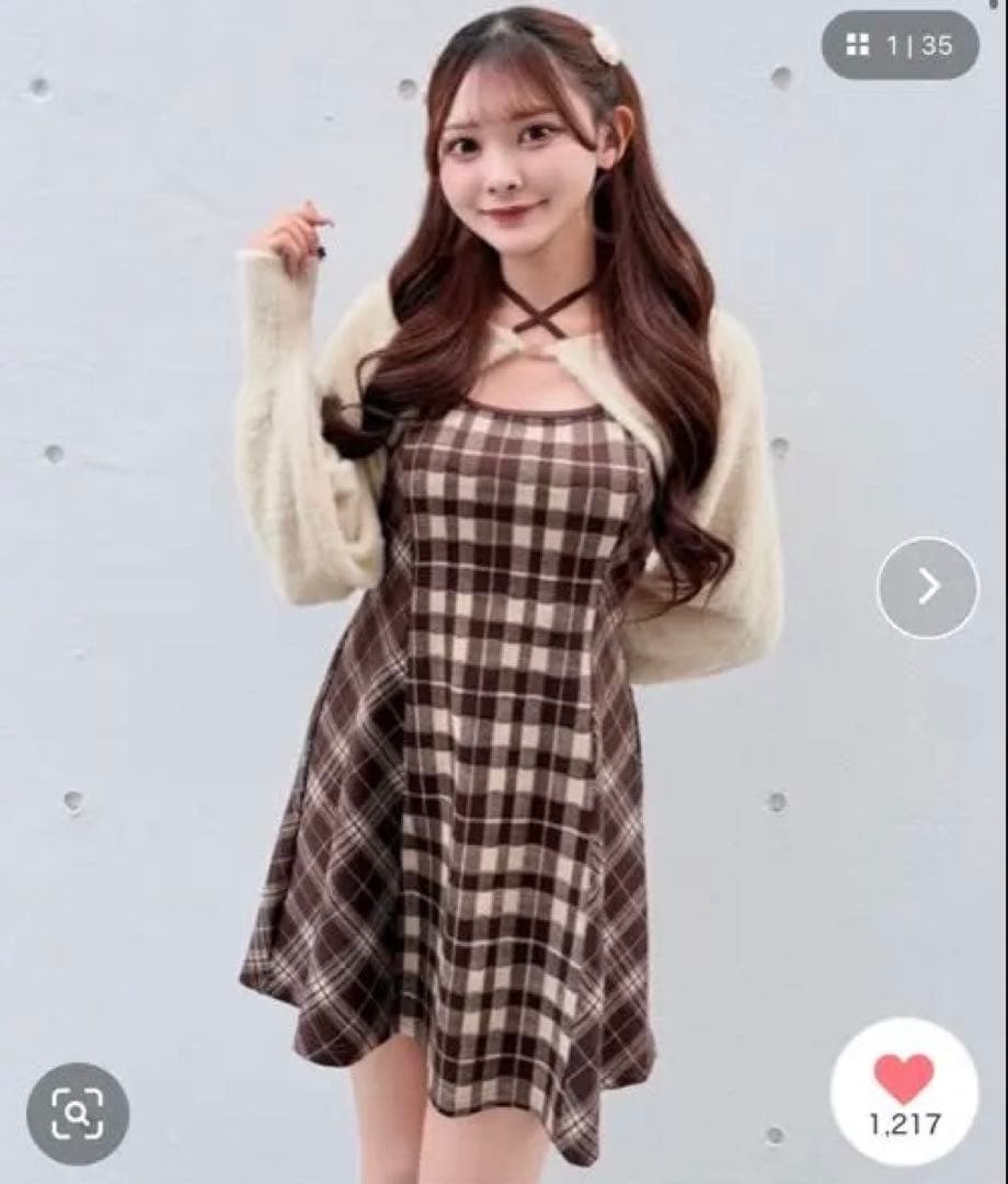 【最安値】NOMAE シャギーボレロミニチェックワンピース