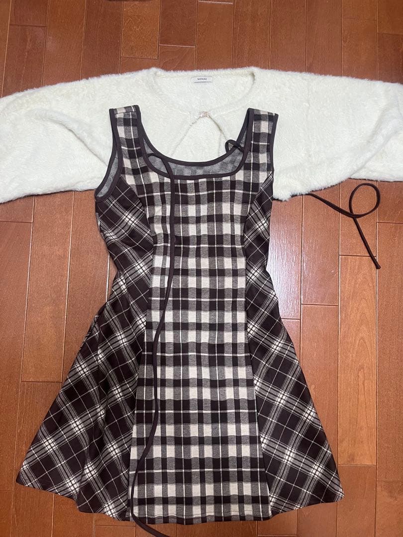 【最安値】NOMAE シャギーボレロミニチェックワンピース