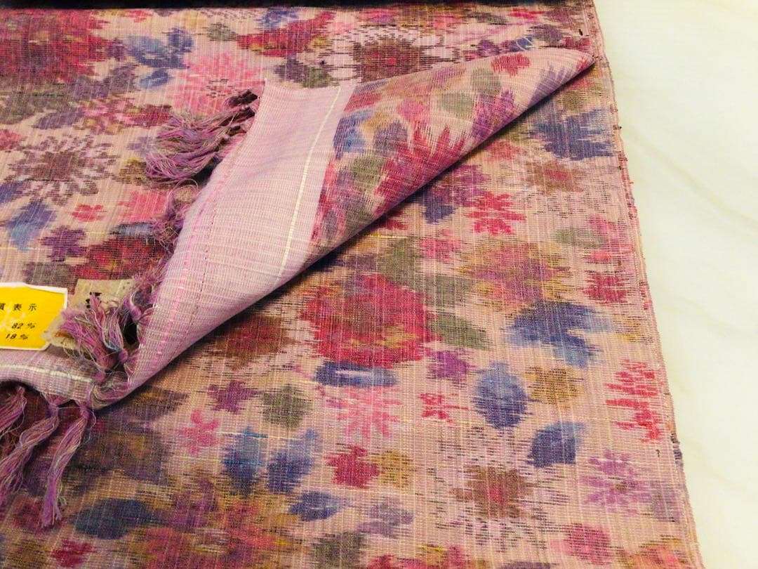 ◉旧家整理品◉手織 雪しろ紬 反物 着物 花柄 一反