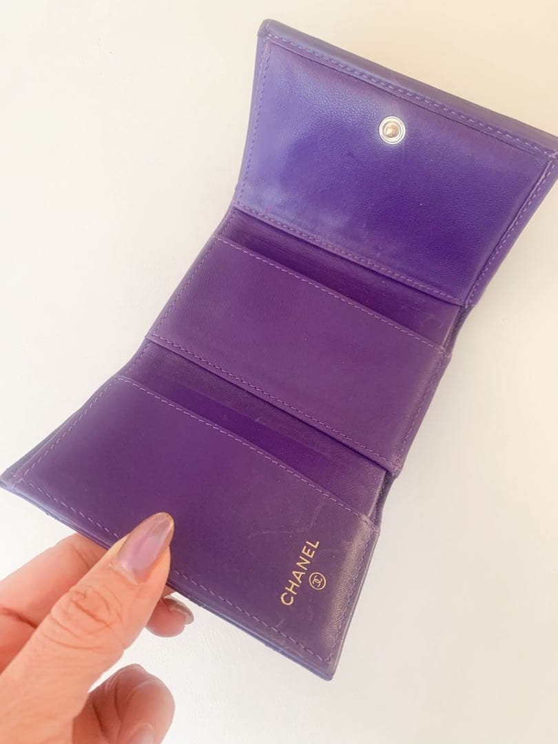 シャネル♡CHANEL 紫 キルティング 三つ折り財布