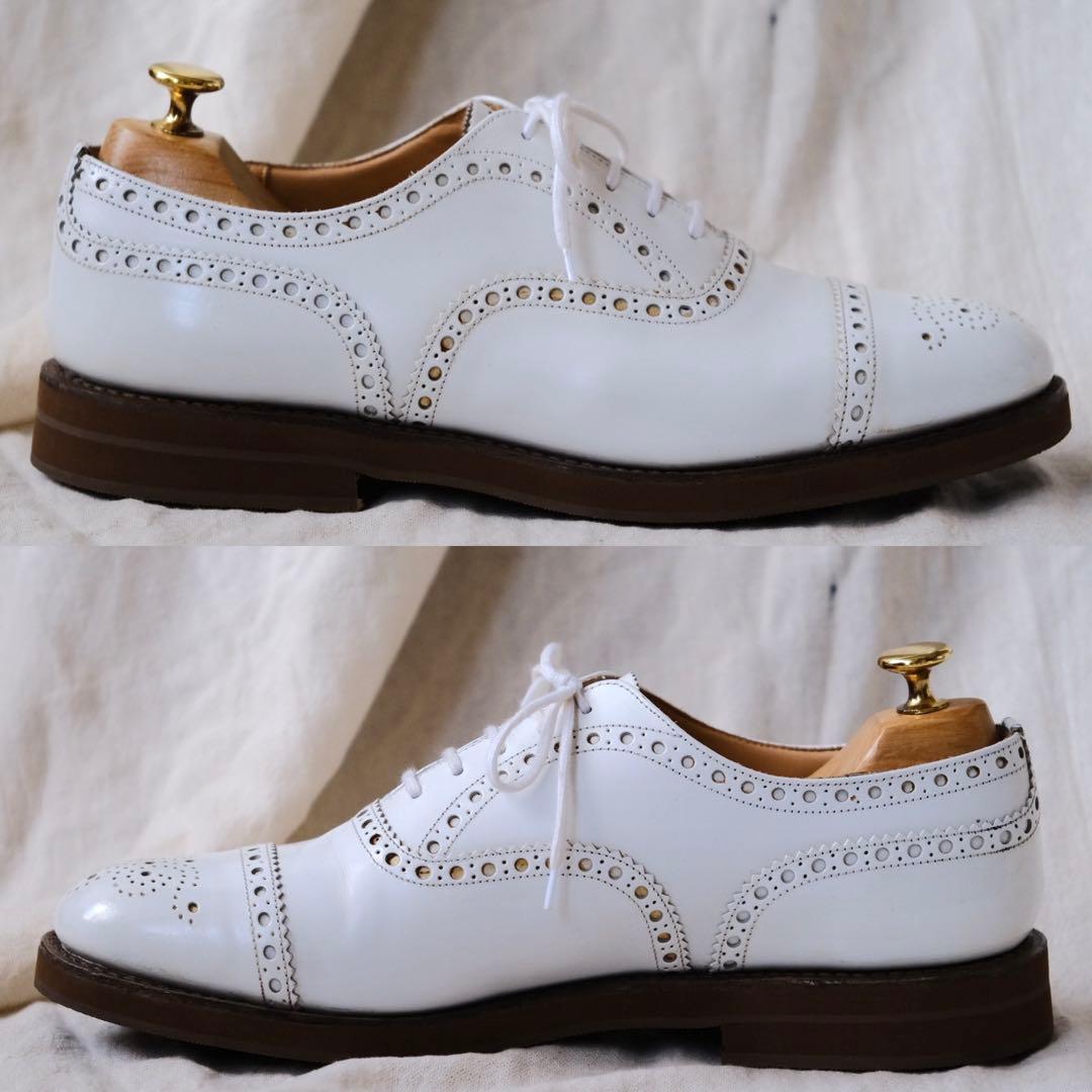 美品Church'sチャーチポリッシュドバインダーセミブローグRODD M白9F