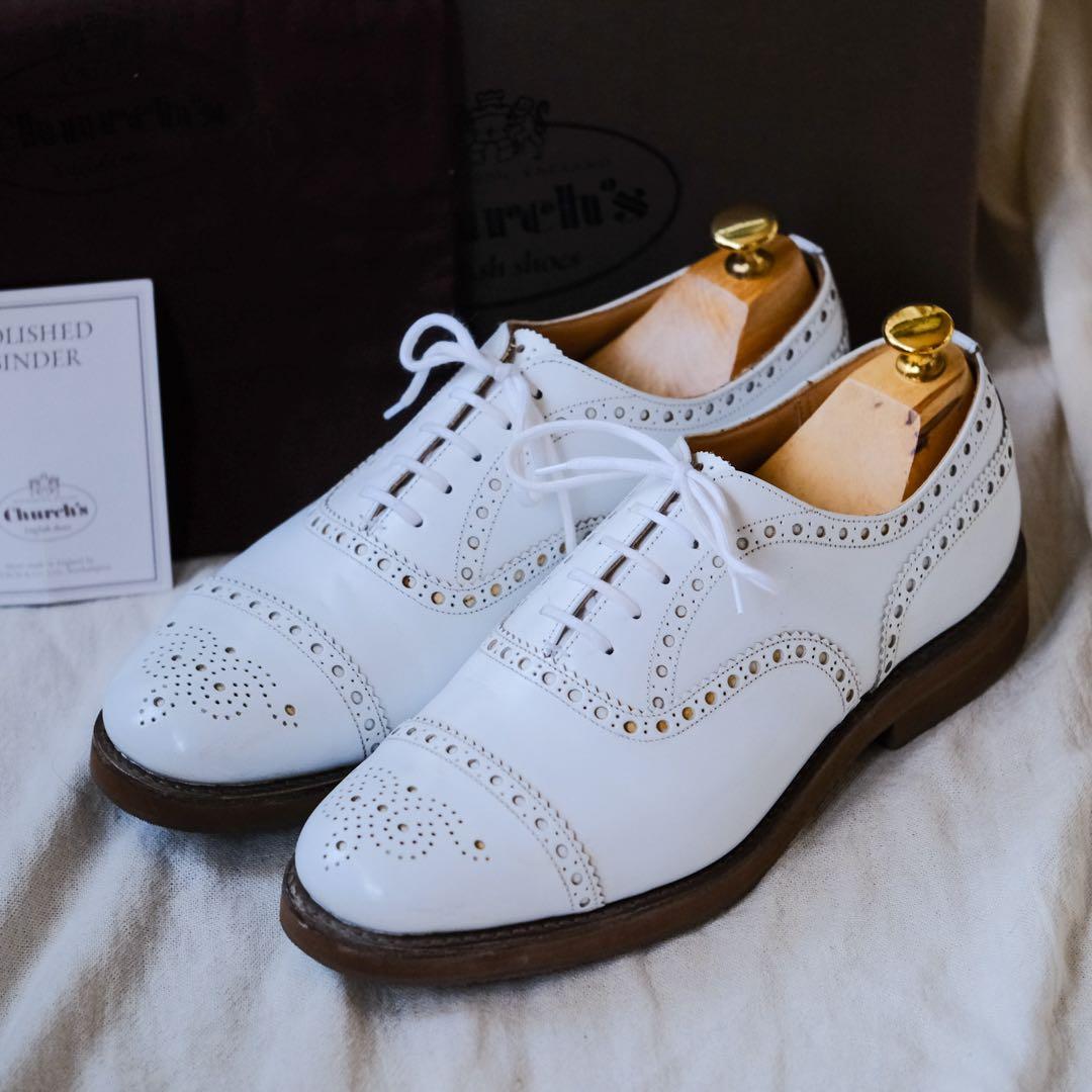 美品Church'sチャーチポリッシュドバインダーセミブローグRODD M白9F