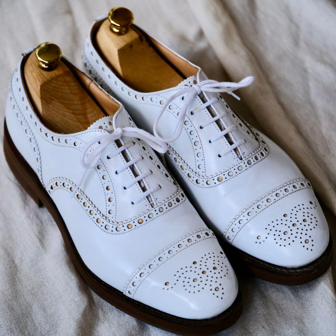 美品Church'sチャーチポリッシュドバインダーセミブローグRODD M白9F