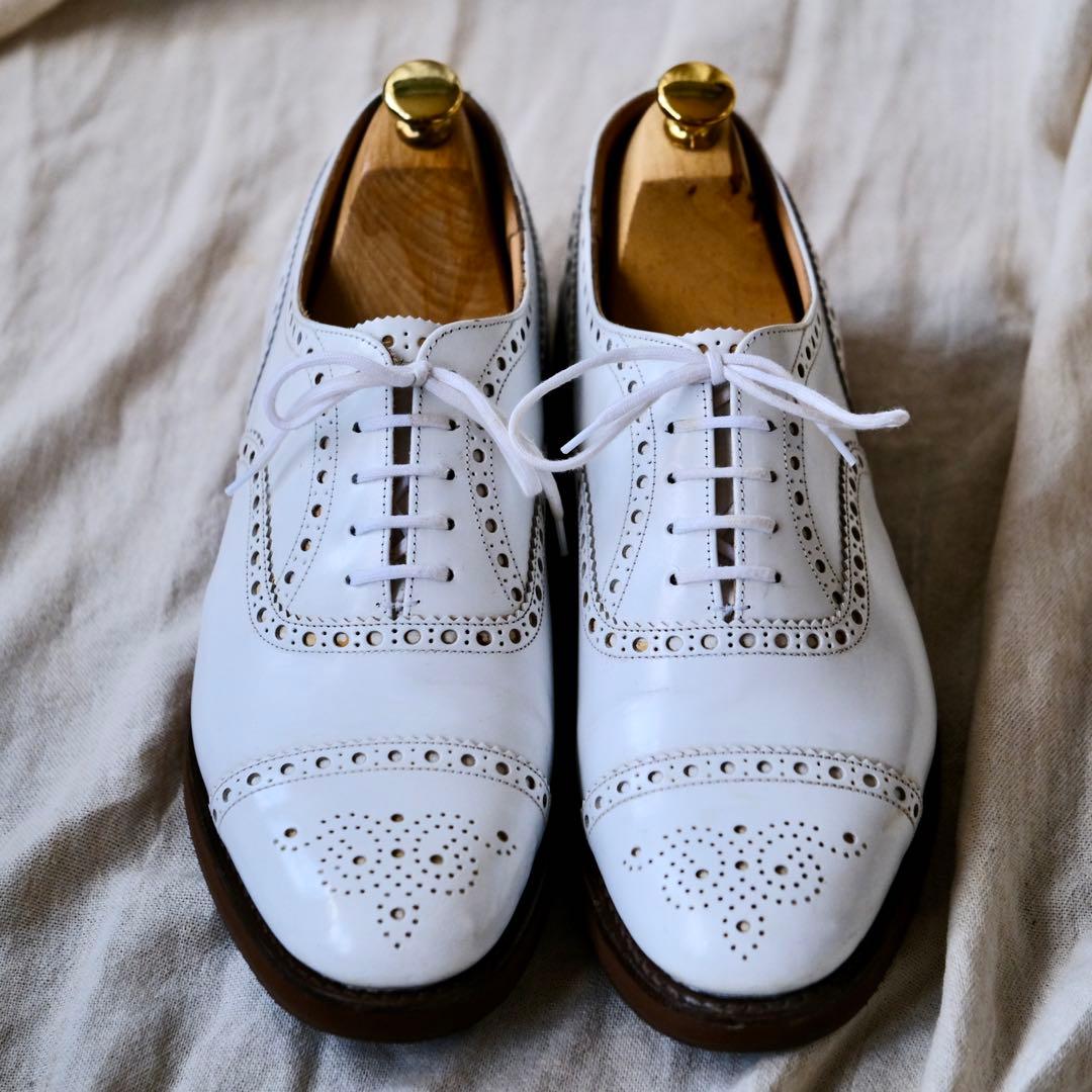 美品Church'sチャーチポリッシュドバインダーセミブローグRODD M白9F