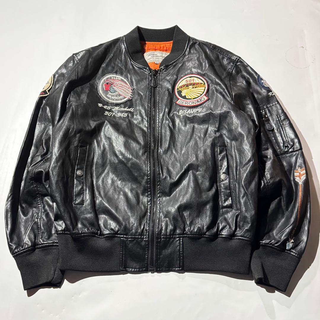 レ*ツ様 90s Leather Indian head MA-1 jacket