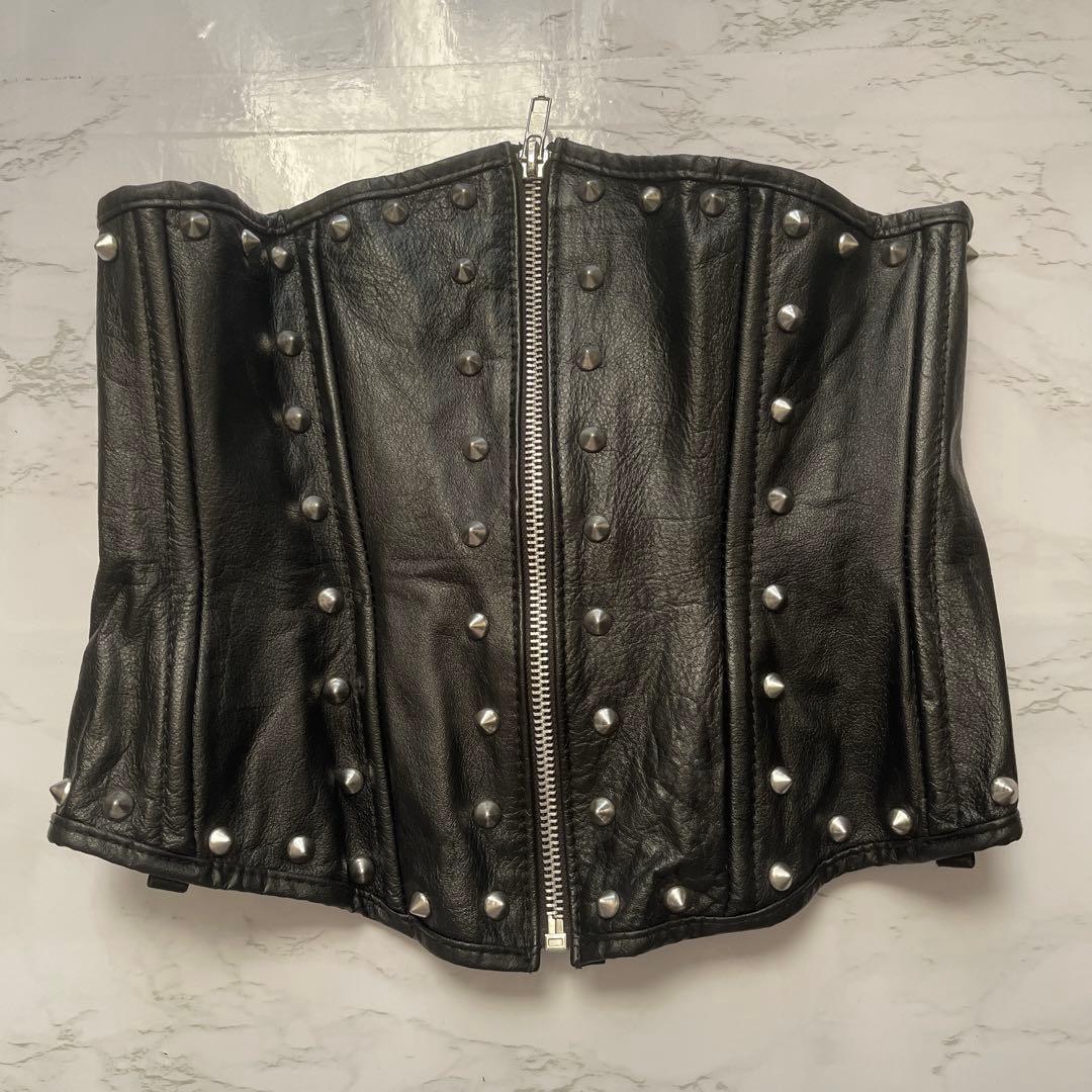 本革スタッズ付きブラックレザーコルセット　ベルト