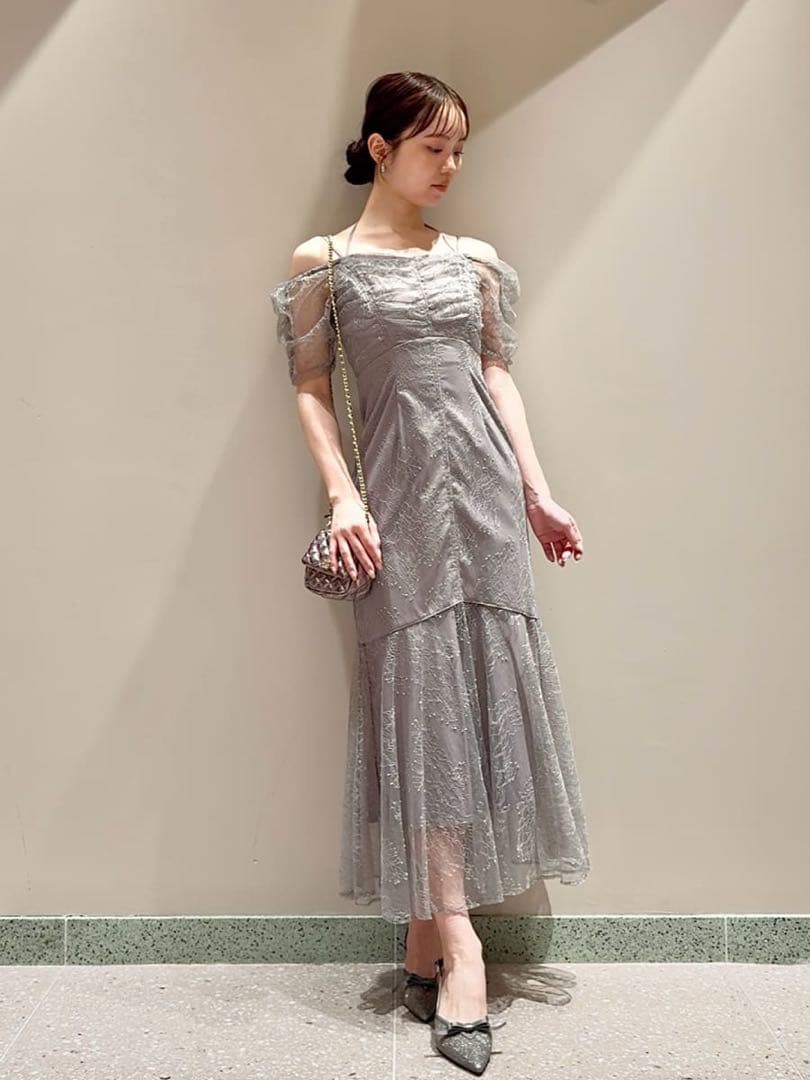 SNIDEL ギャザードレープレースドレス GRY