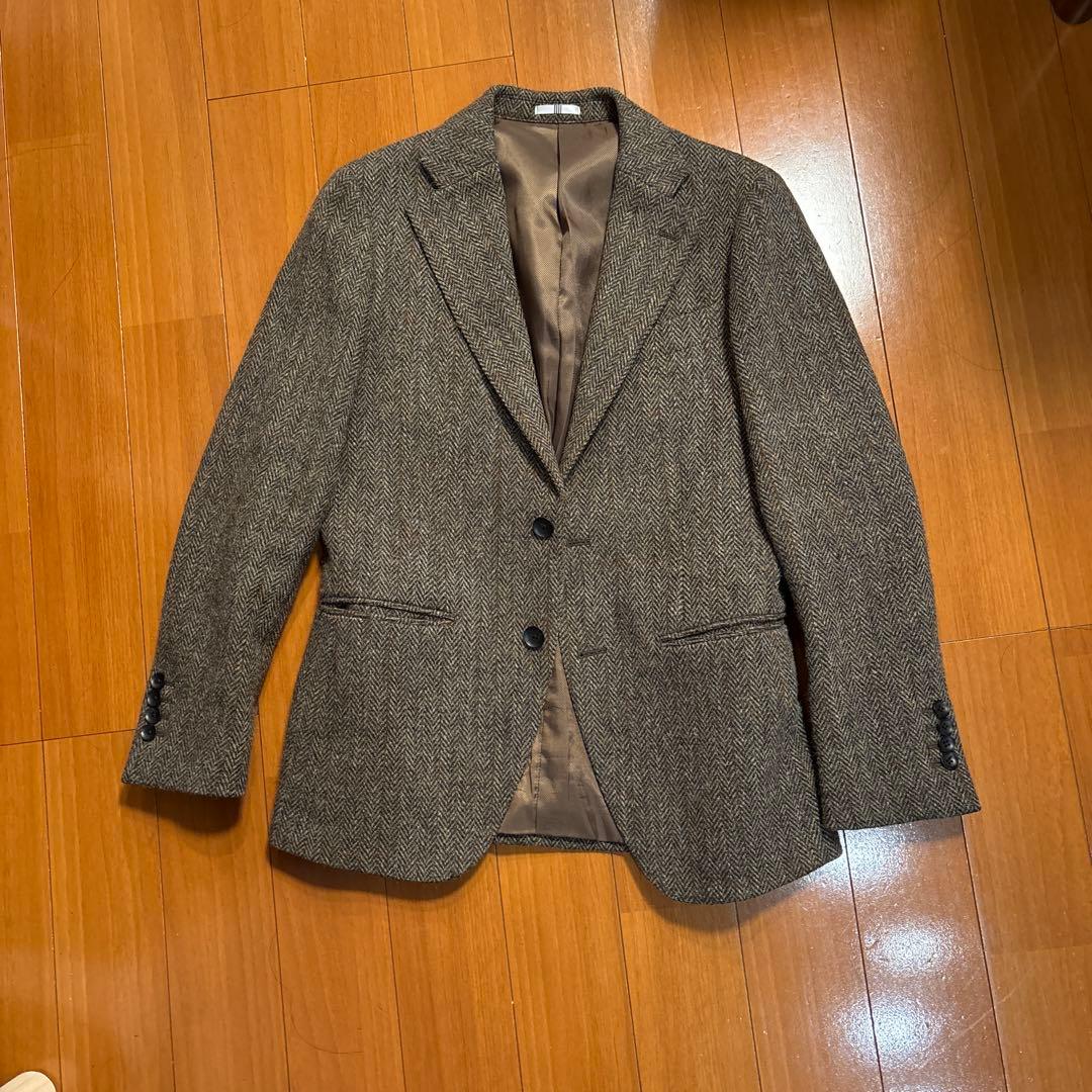 【スーツセレクト】ウール2釦ジャケット/ブラウン×ヘリンボーン