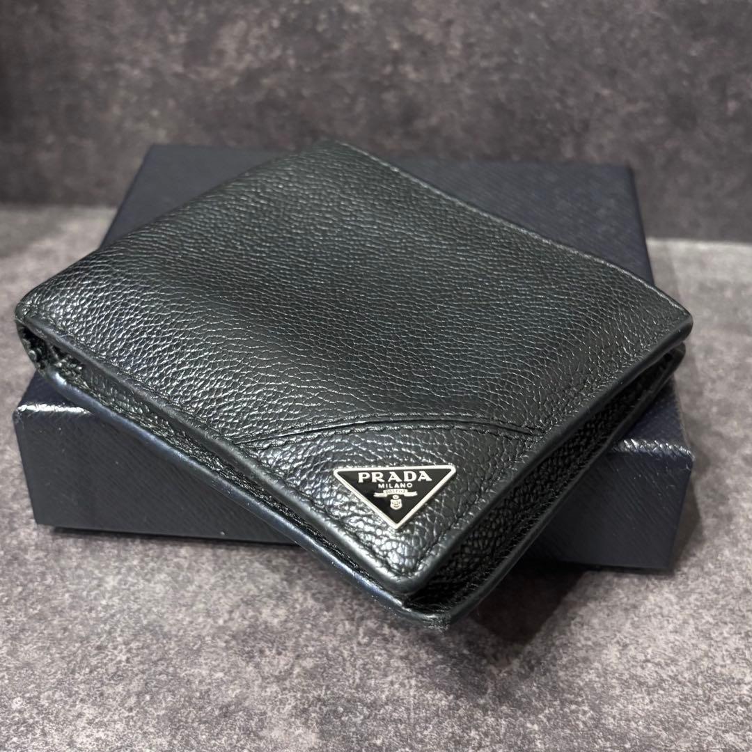 PRADA 二つ折り財布 ケース カード収納 三角ロゴ レザー ブラック